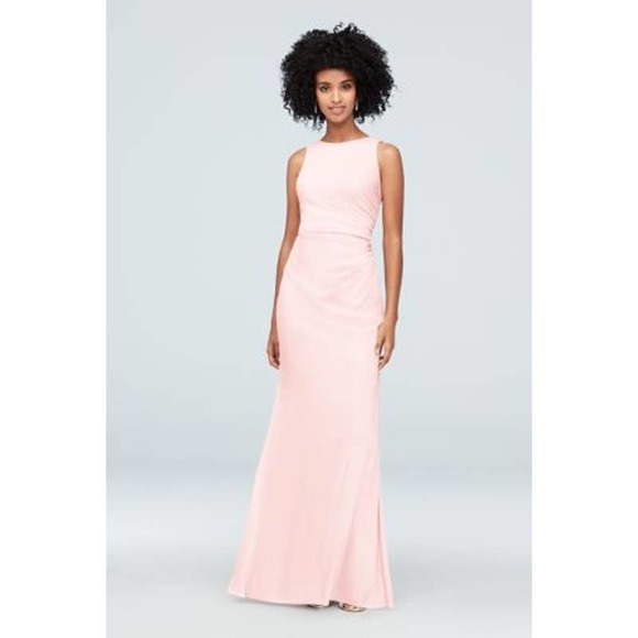 David's Bridal Dresses & Skirts - David's Bridal Style F19946 Size 12 Petal Pink High-Neck Ruched Bridesmaid Dress